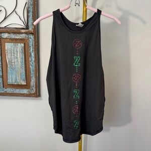 Zumba Fitness Black racer back polyester Tank Top with Green and Pink Graphic L